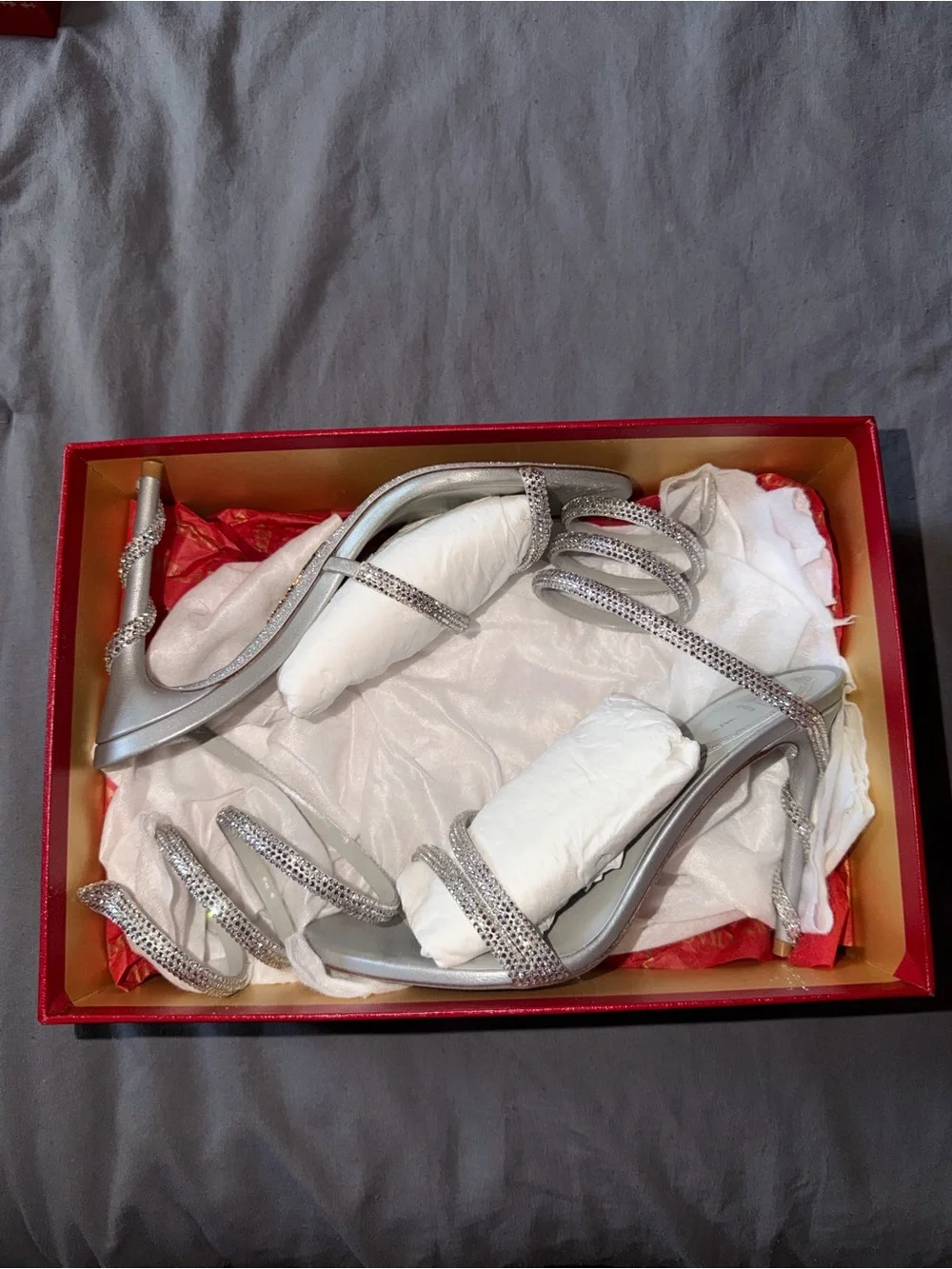 Rene Caovilla Women's Silver Margot Embellished Sandals Size 37